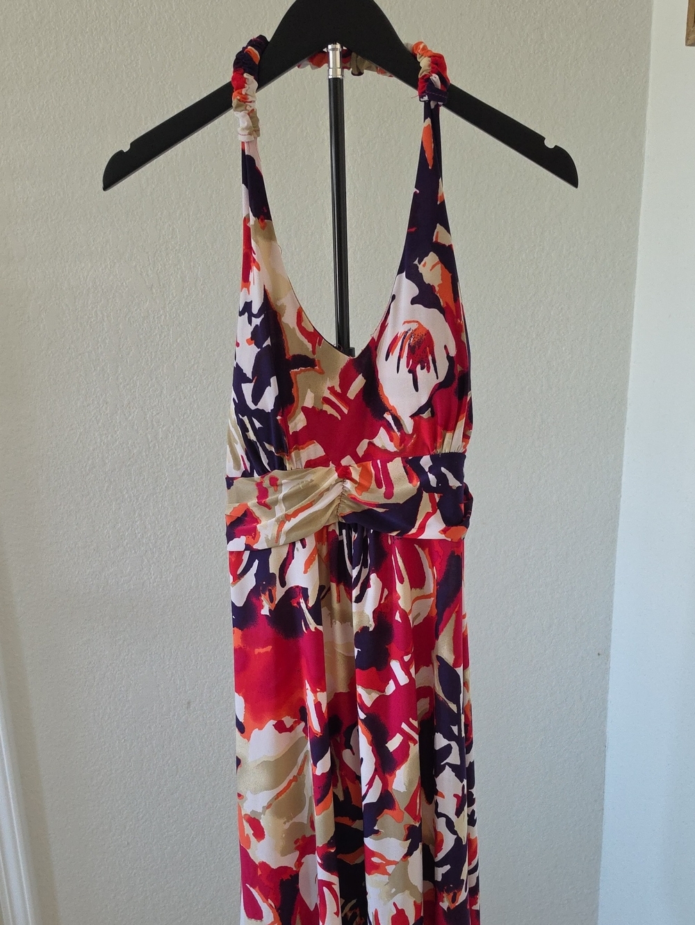 Twist-Front Halter Maxi Dress in Red & Cream